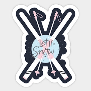 Let It Snow Retro Skis Sticker